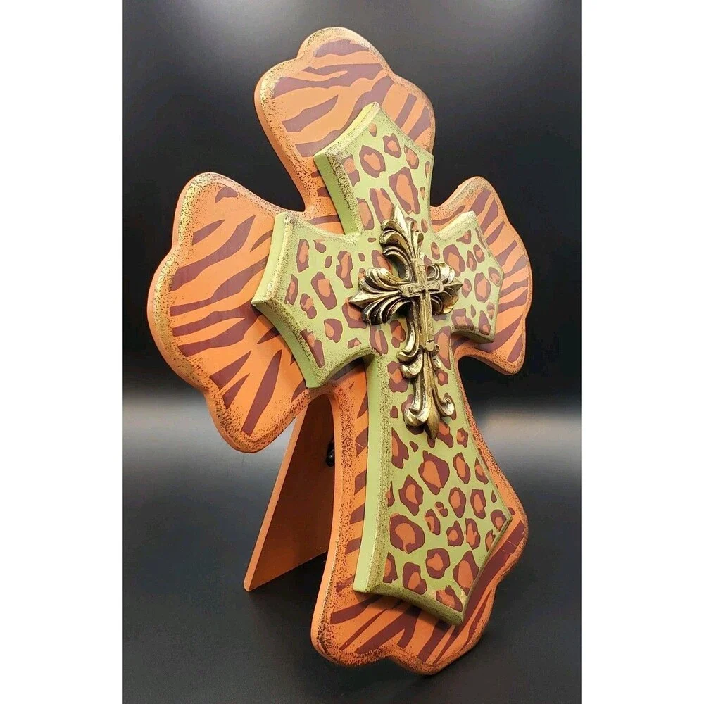 Authentic Night Stand Wood Cross 12 Inch Unique Art Design Pattern (041013) !!!